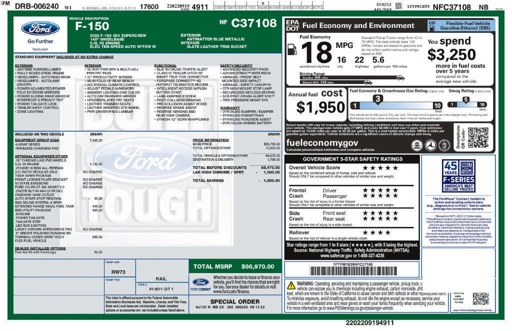 Used 2022 Ford F150 Lariat w/ Equipment Group 502A High AWD/4WD image 12