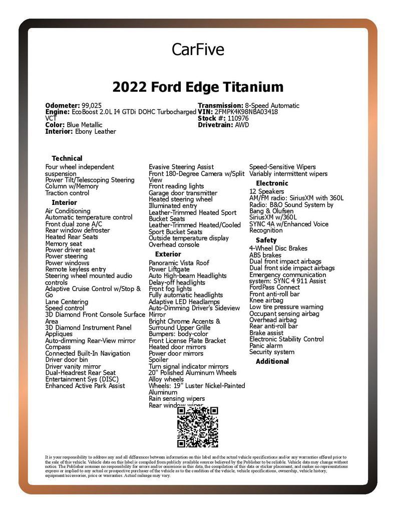 Used 2022 Ford Edge Titanium w/ Equipment Group 301A AWD/4WD image 32