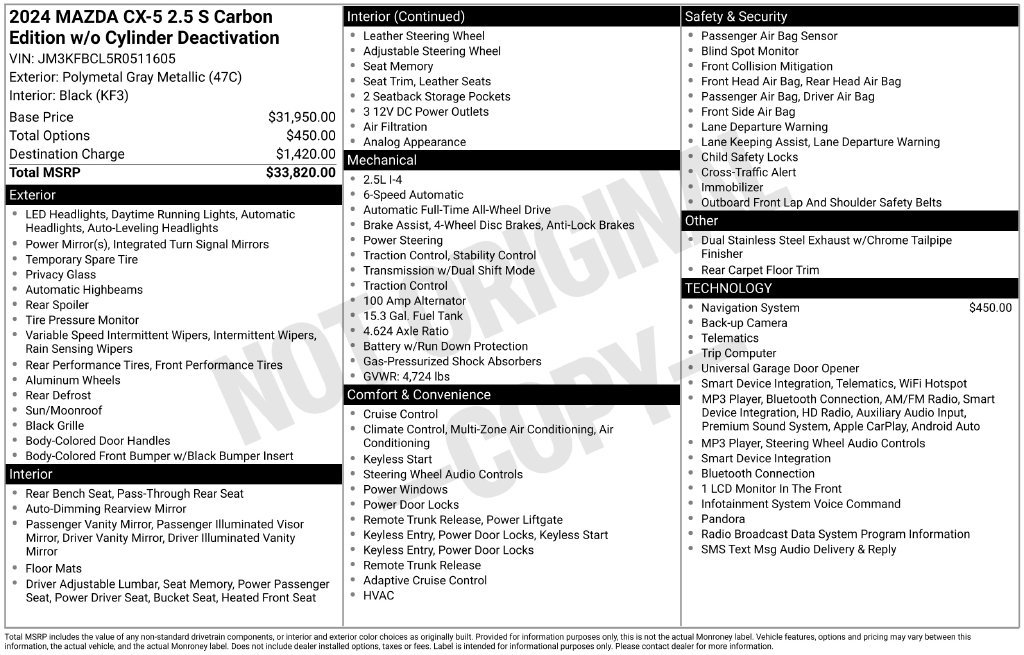Used 2024 MAZDA CX-5 Carbon Edition AWD/4WD image 3