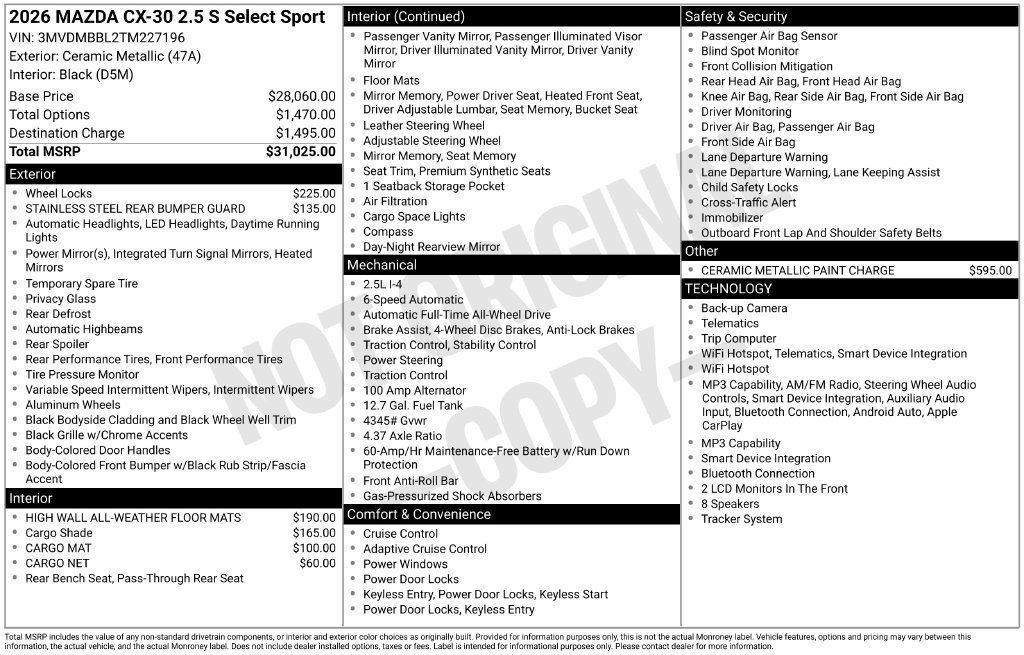 New 2026 MAZDA CX-30 AWD 2.5 S w/ Select Sport Pkg image 2