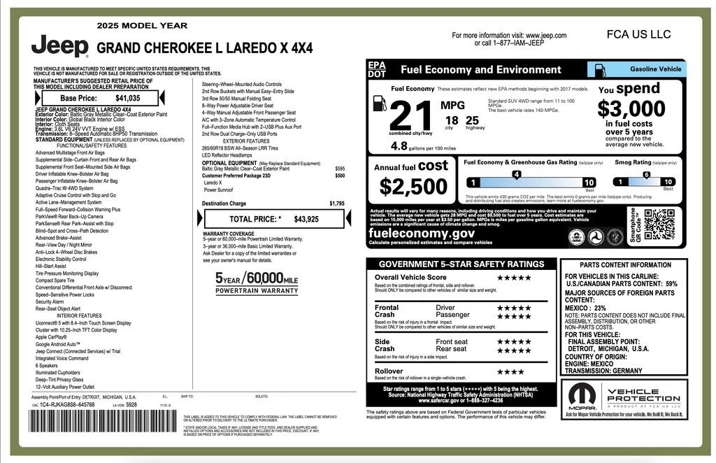 Certified 2025 Jeep Grand Cherokee L Laredo AWD/4WD image 8