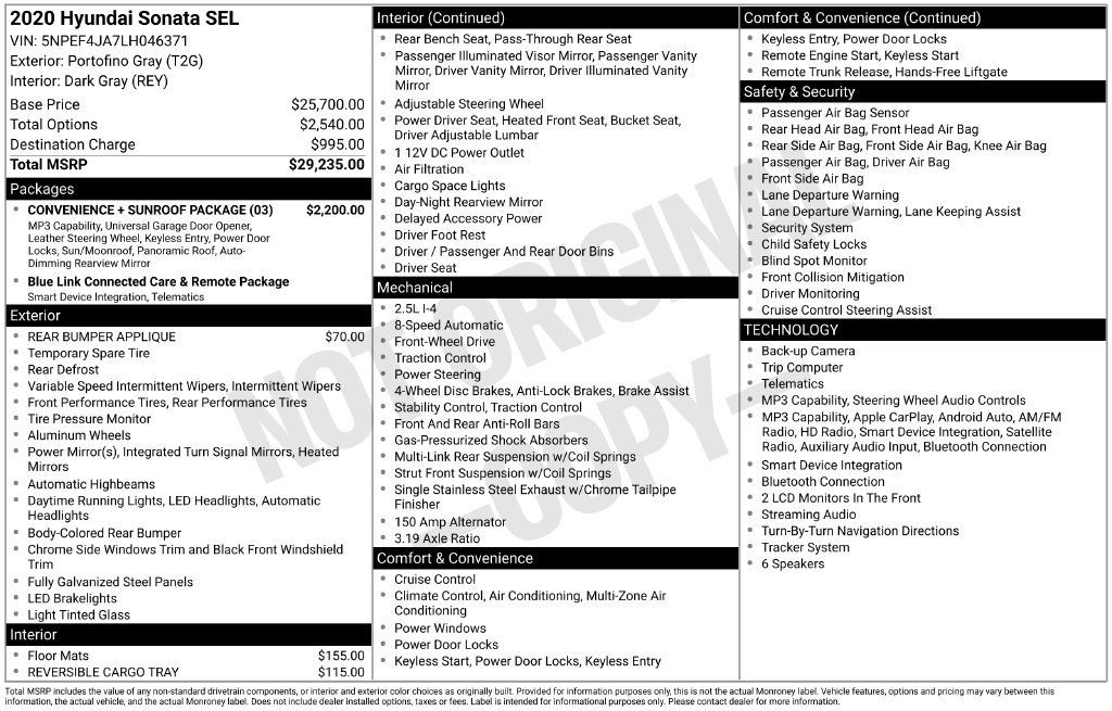 Used 2020 Hyundai Sonata SEL w/ Convenience + Sunroof Package FWD image 2