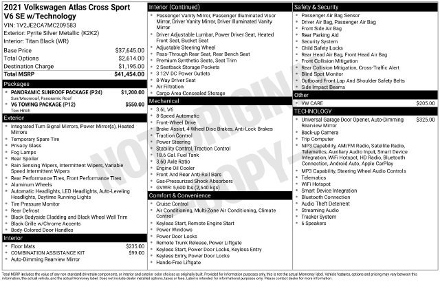 Used 2021 Volkswagen Atlas Cross Sport SE w/ Panoramic Sunroof Package FWD image 14