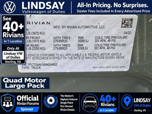 Used 2022 Rivian R1T Launch Edition AWD/4WD image 30