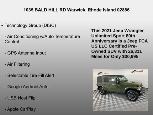 Certified 2021 Jeep Wrangler Unlimited Sport S image 30