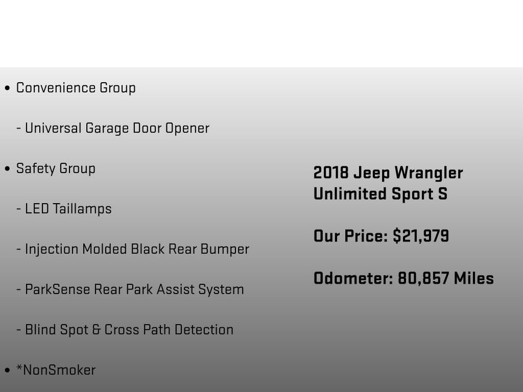 Used 2018 Jeep Wrangler Unlimited Sport S AWD/4WD image 24