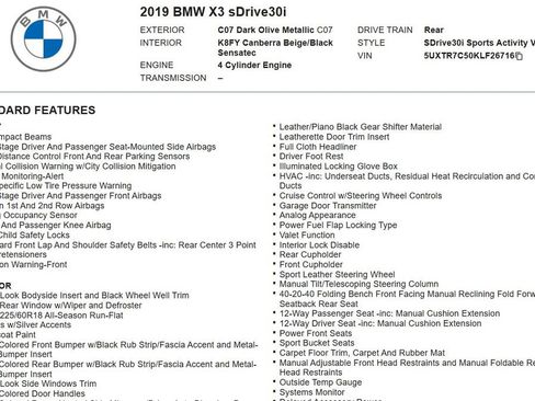 Used 2019 BMW X3 sDrive30i w/ Driving Assistance Package RWD image 15