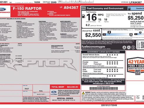 Used 2020 Ford F150 Raptor w/ Equipment Group 801A Mid AWD/4WD image 2