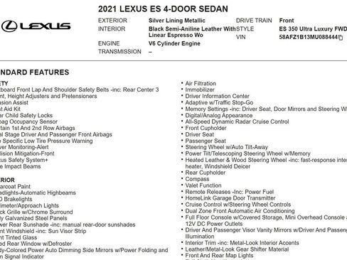 Used 2021 Lexus ES 350 Ultra Luxury w/ Accessory Package 2 image 17