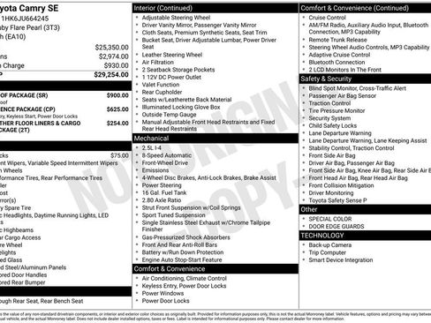 Used 2018 Toyota Camry SE w/ Moonroof Package FWD image 10