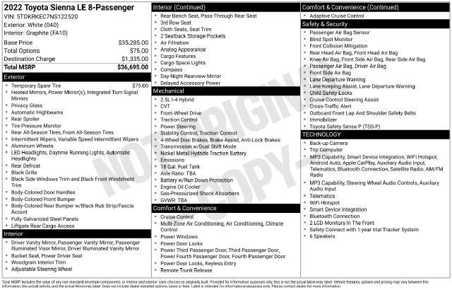 Used 2022 Toyota Sienna LE FWD image 7