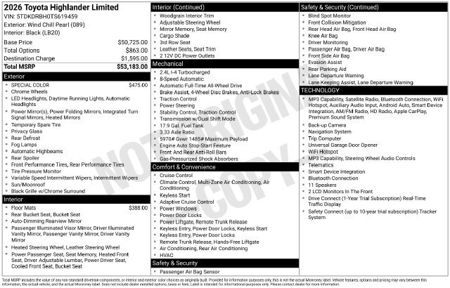 New 2026 Toyota Highlander Limited AWD/4WD image 2