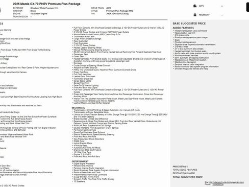 Certified 2025 MAZDA CX-70 Plug-In Hybrid w/ Premium Plus image 27