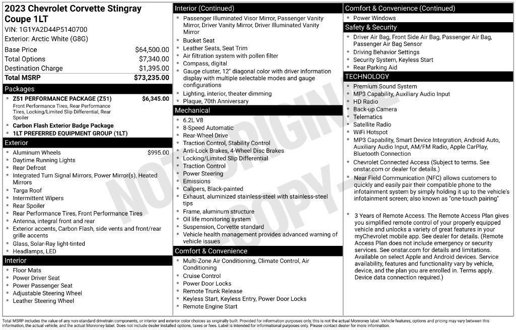 Certified 2023 Chevrolet Corvette Stingray Coupe w/ Z51 Performance Package RWD image 4