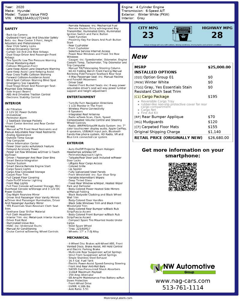 Used 2020 Hyundai Tucson Value w/ Cargo Package FWD image 2