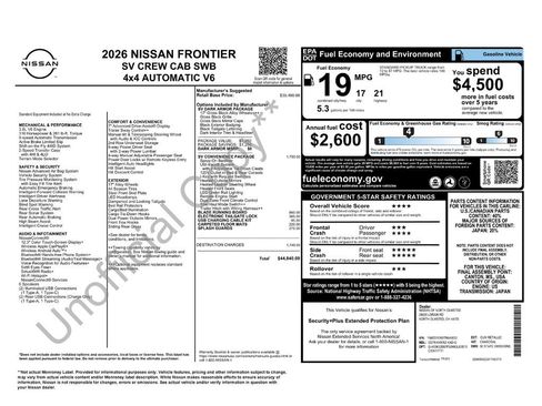 New 2026 Nissan Frontier SV w/ SV Convenience Package image 2