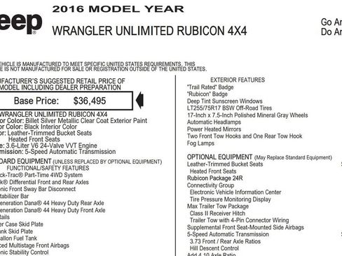 Used 2016 Jeep Wrangler Unlimited Rubicon w/ Connectivity Group AWD/4WD image 17