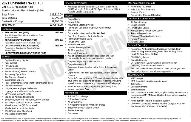 Used 2021 Chevrolet Trax LT w/ Redline Edition AWD/4WD image 39