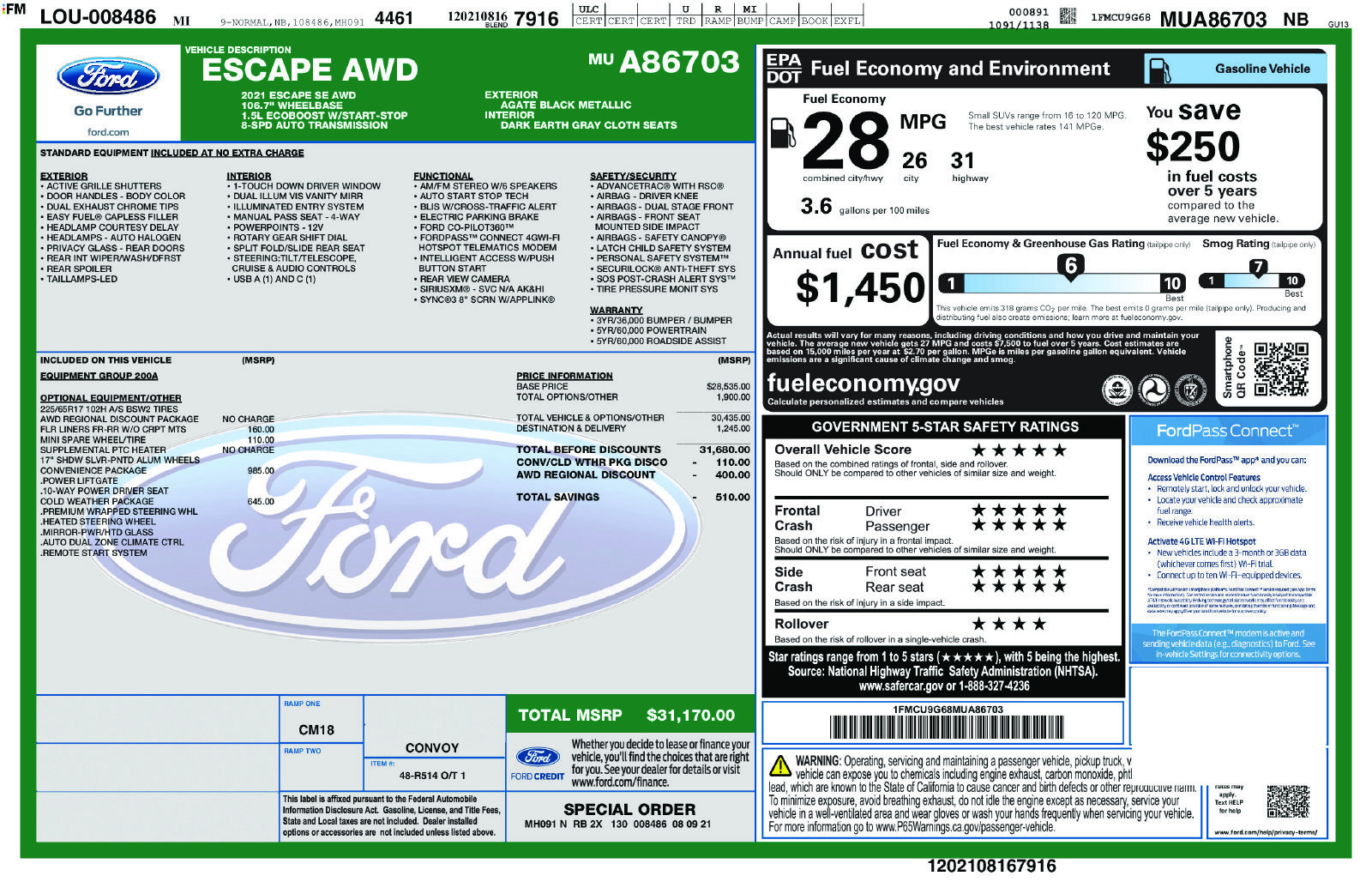 Used 2021 Ford Escape SE w/ Convenience Package AWD/4WD image 5