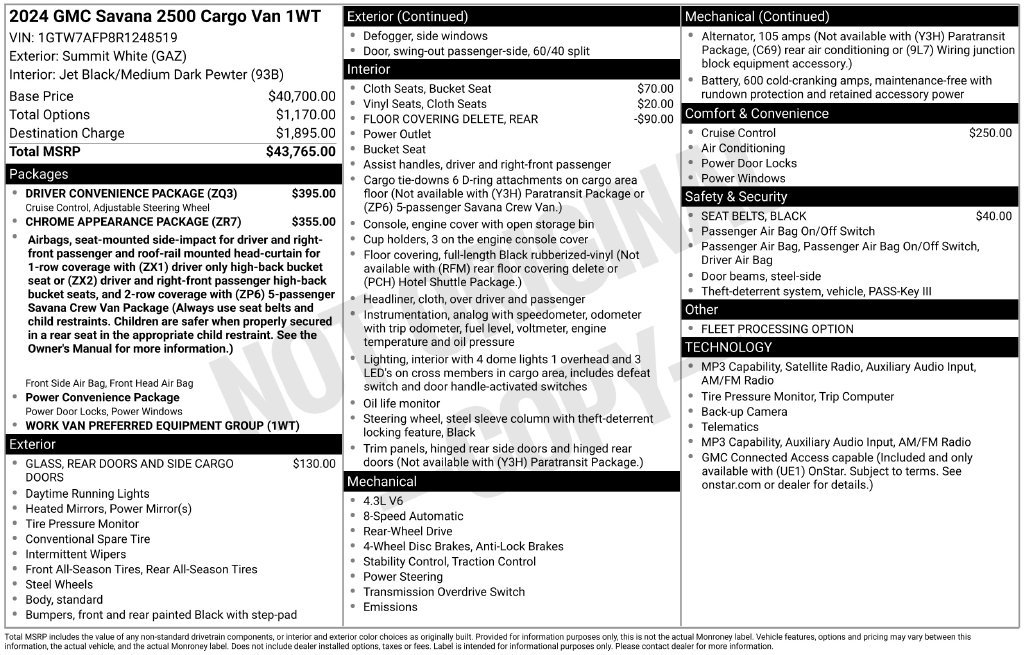 Used 2024 GMC Savana 2500 w/ Driver Convenience Package RWD image 24