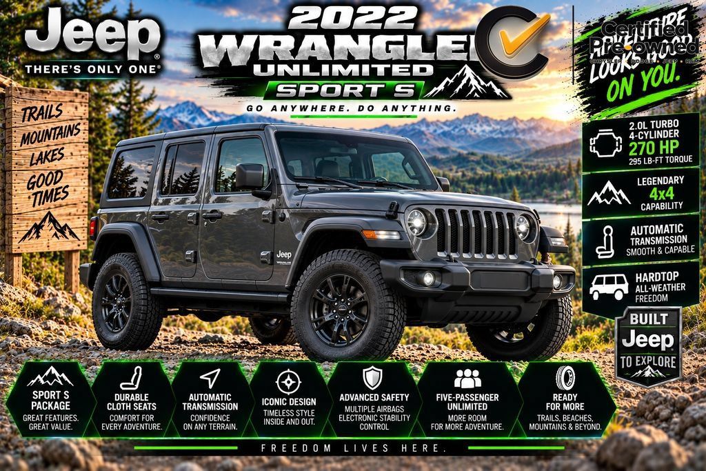 Certified 2022 Jeep Wrangler Unlimited Sport AWD/4WD image 2