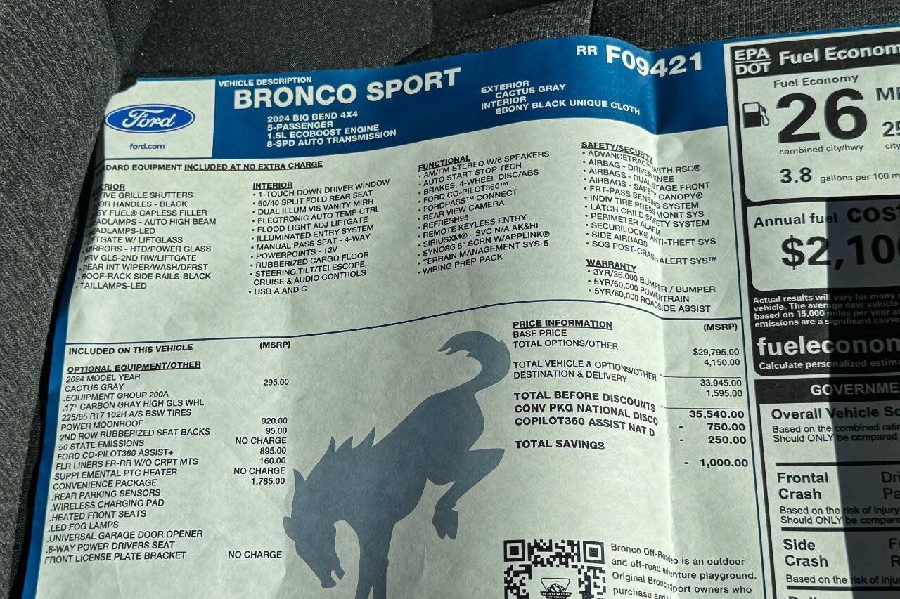 Used 2024 Ford Bronco Sport Big Bend w/ Convenience Package AWD/4WD image 34