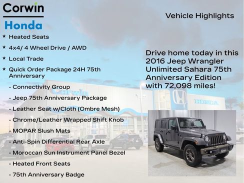 Used 2016 Jeep Wrangler Unlimited Sahara AWD/4WD image 7