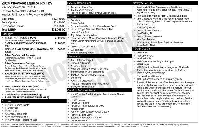 Used 2024 Chevrolet Equinox RS w/ RS Leather Package AWD/4WD image 20
