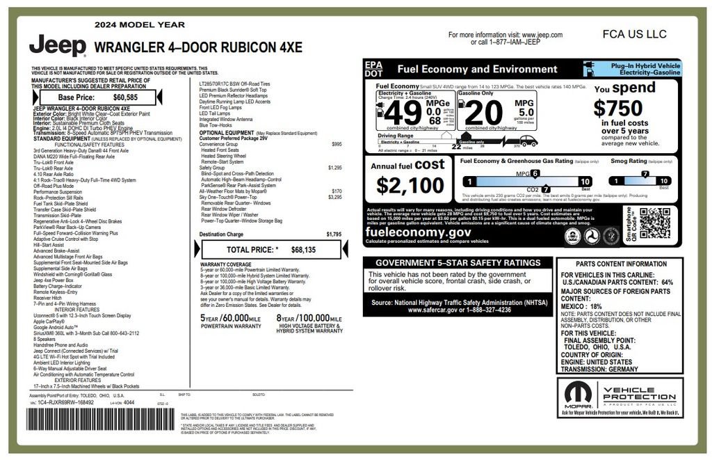 Used 2024 Jeep Wrangler Unlimited Rubicon 4xe w/ Safety Group AWD/4WD image 4