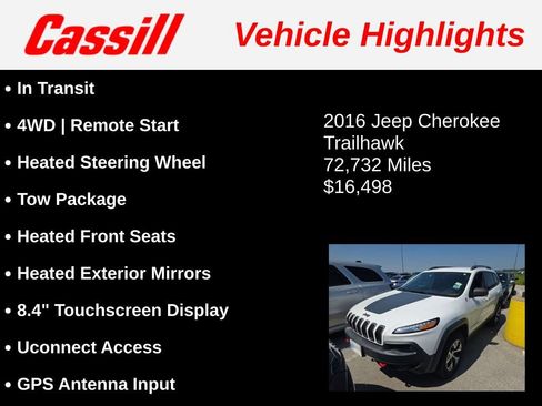 Used 2016 Jeep Cherokee Trailhawk w/ Leather Interior Group AWD/4WD image 3