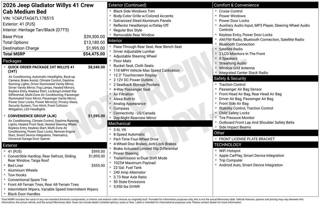 New 2026 Jeep Gladiator Willys AWD/4WD image 4
