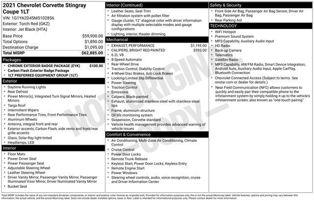 Certified 2021 Chevrolet Corvette Stingray Coupe w/ Chrome Exterior Badge Package RWD image 5
