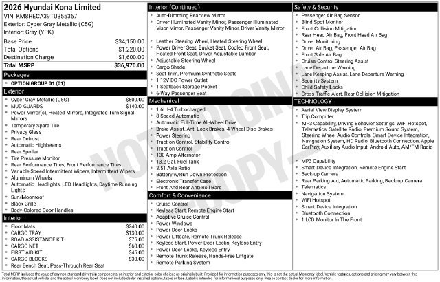 Certified 2026 Hyundai Kona Limited AWD/4WD image 37