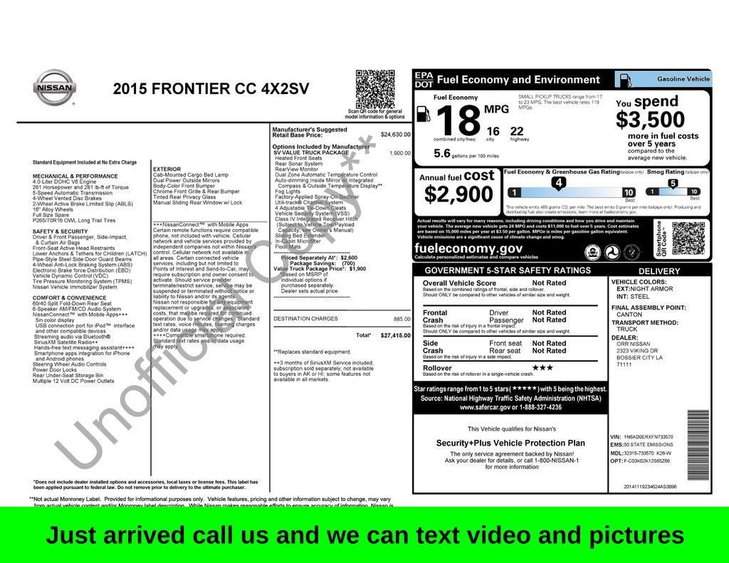 Used 2015 Nissan Frontier SV w/ SV Value Truck Package RWD image 1