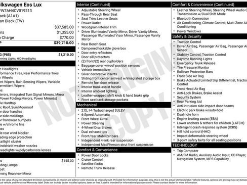 Used 2012 Volkswagen Eos Lux w/ Tech Pkg FWD image 34