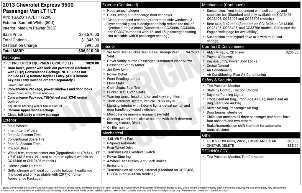 Used 2013 Chevrolet Express 3500 LT w/ LT Preferred Equipment Group RWD image 9