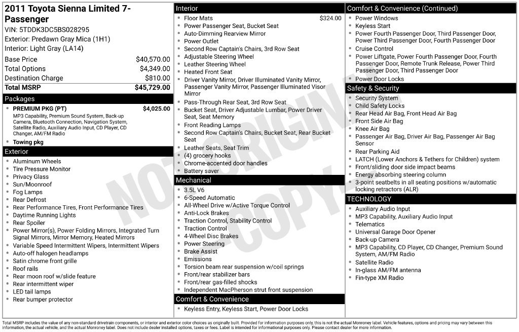 Used 2011 Toyota Sienna Limited w/ Premium Pkg AWD/4WD image 1