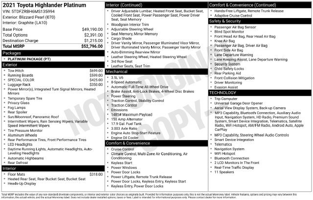 Certified 2021 Toyota Highlander Platinum AWD/4WD image 6