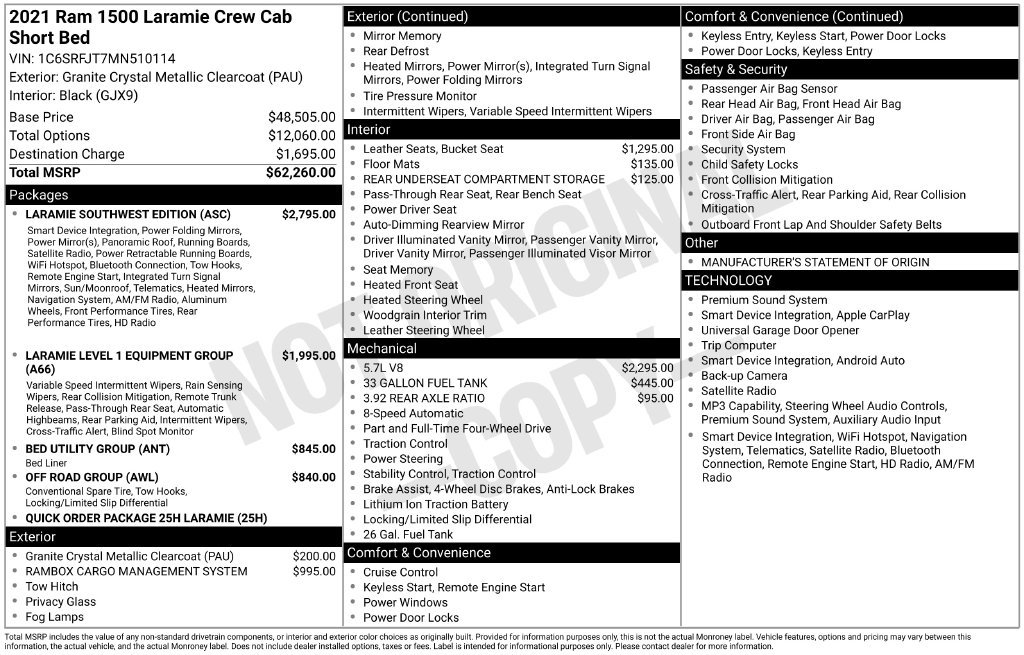 Used 2021 RAM 1500 Laramie w/ Laramie Southwest Edition AWD/4WD image 37