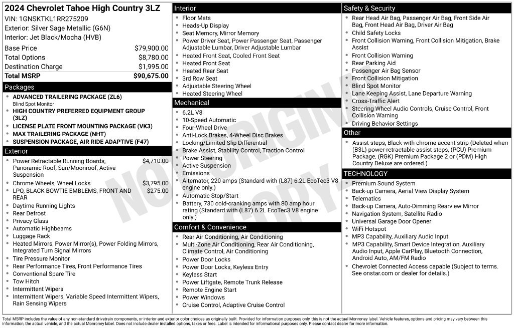 Certified 2024 Chevrolet Tahoe High Country AWD/4WD image 1