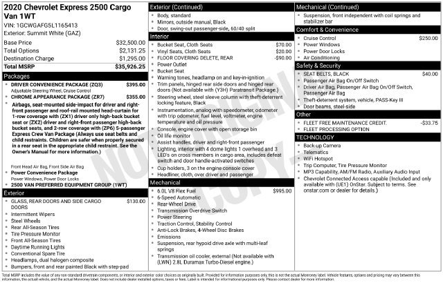 Used 2020 Chevrolet Express 2500 w/ Driver Convenience Package RWD image 2
