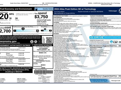 Used 2024 Volkswagen Atlas Peak Edition SE AWD/4WD image 4