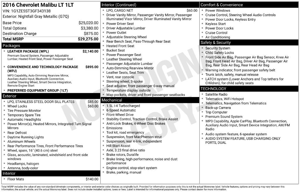 Used 2016 Chevrolet Malibu LT w/ Leather Package FWD image 4
