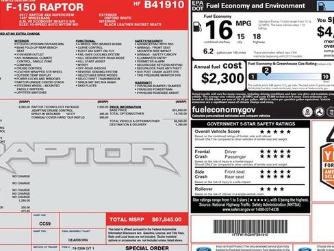 Used 2017 Ford F150 Raptor w/ Equipment Group 802A Luxury AWD/4WD image 2