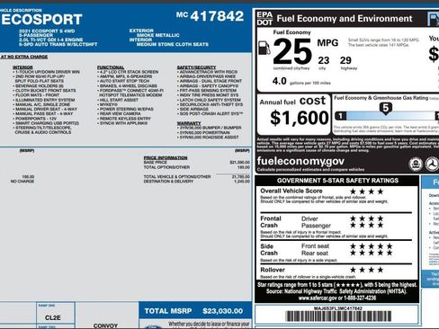 Used 2021 Ford EcoSport S AWD/4WD image 1