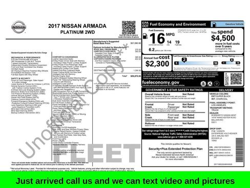 Used 2017 Nissan Armada Platinum w/ Captain Seat Package RWD image 1