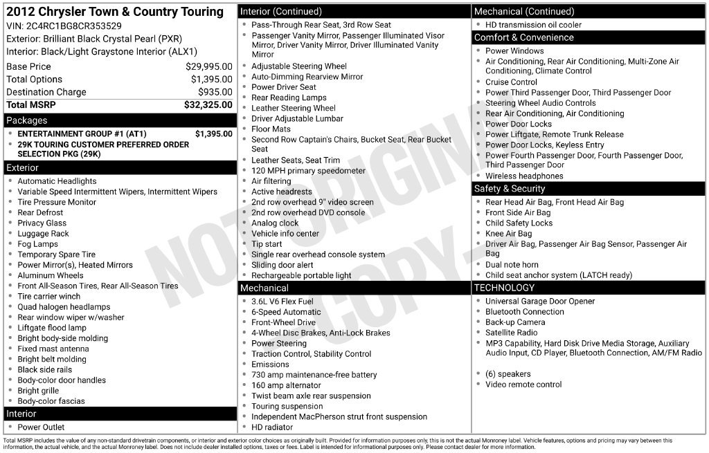 Used 2012 Chrysler Town & Country Touring w/ Entertainment Group #1 FWD image 36