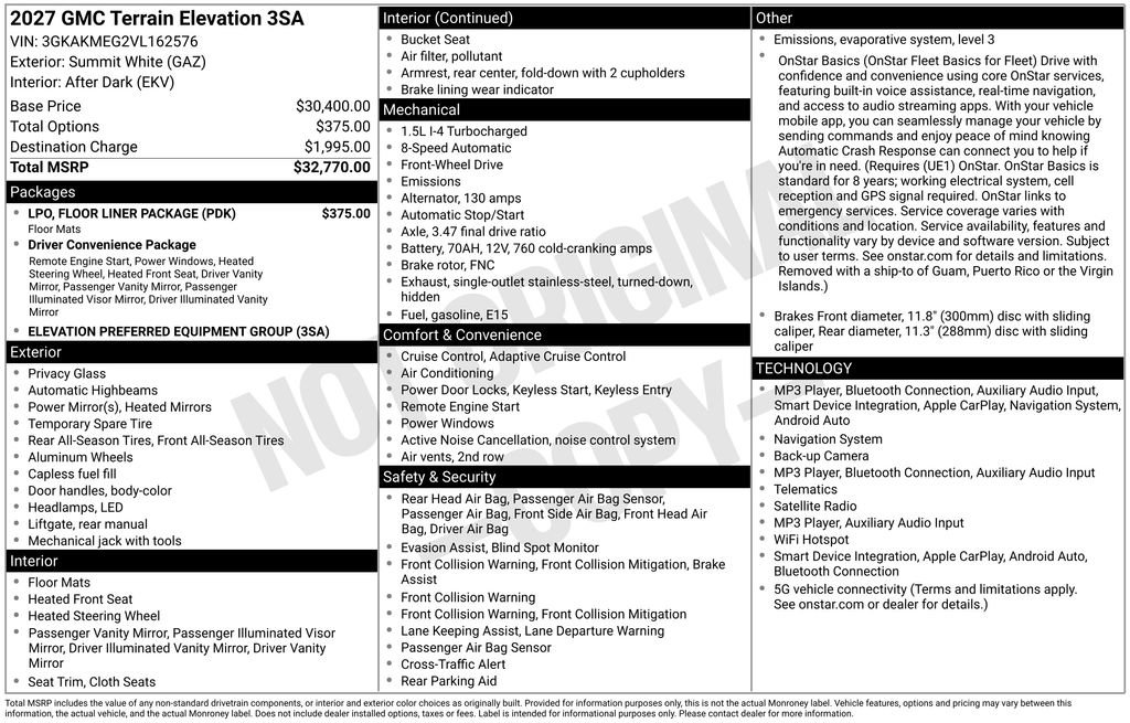 New 2027 GMC Terrain Elevation w/ LPO, Floor Liner Package FWD image 26