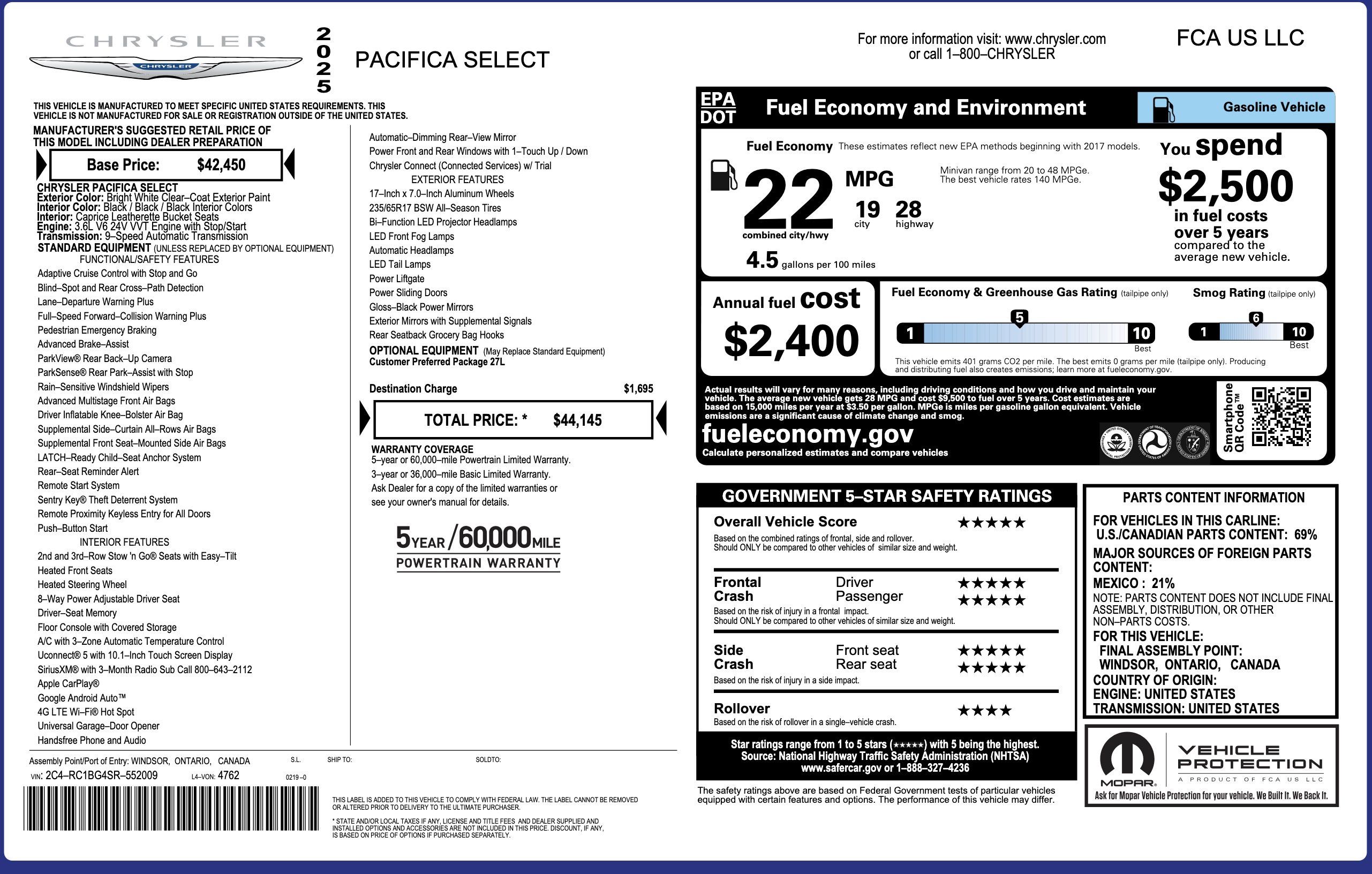 Used 2025 Chrysler Pacifica Select FWD image 5