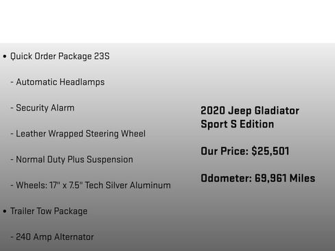 Used 2020 Jeep Gladiator Sport w/ Quick Order Package 23S AWD/4WD image 12
